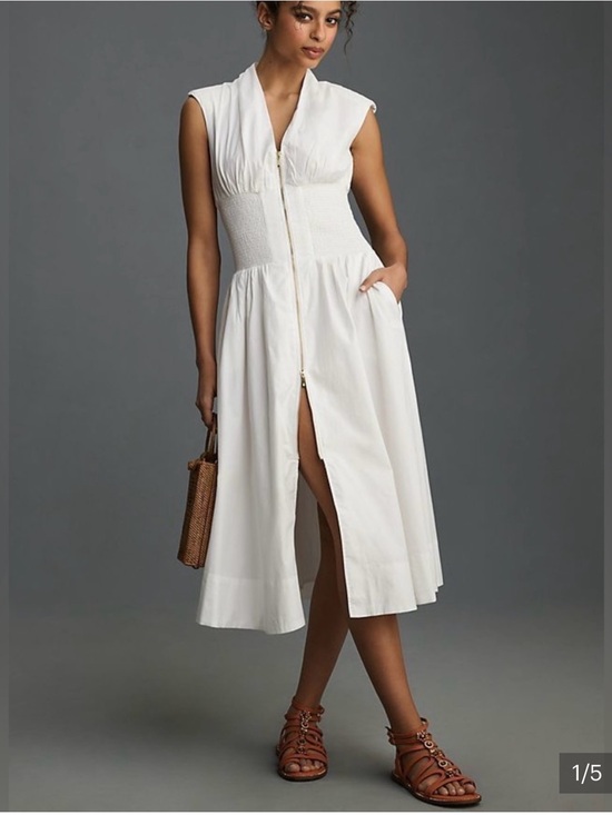 Anthropologie Dresses & Skirts - Anthropologie Tommie Cap Sleeve Zip-Front Midi Dress White
